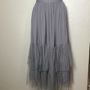 NWT Mia Joy Chic Gray Lace Tiered Maxi Skirt